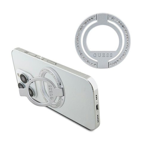 Guess MagSafe Ring Stand Rhinestone - Magnetic finger holder for phone with stand function (Silver)