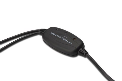 Kabel adapter USB-A 2.0 męski do 2x RS232 (DB9) męski | Chipset FTDI FT2232H | Czarny | Mocowanie na śruby | 1.5m