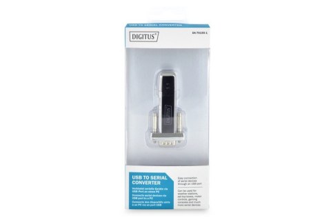 Konwerter / Adapter USB-A 1.1 męski do RS232 (DB9) męski | Chipset Prolific PL2303GT | Mocowanie na śruby | z dodatkowym kablem 