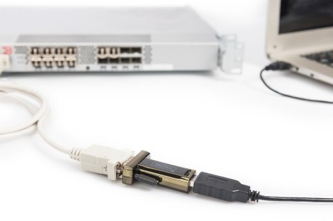 Konwerter / Adapter USB-A 2.0 męski do RS232 (DB9) męski | Chipset FTDI FT232RNL | Mocowanie na śruby | z dodatkowym kablem 0.8m