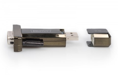 Konwerter / Adapter USB-A 2.0 męski do RS232 (DB9) męski | Chipset Prolific PL2303GT | Mocowanie na śruby | z dodatkowym kablem 