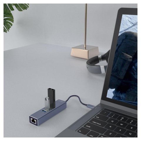 Hub AK-58 3-portowy USB-A 3.1 Gen 1 z adapterem RJ-45 Gigabit Ethernet