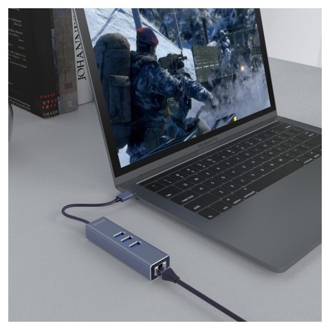 Hub AK-58 3-portowy USB-A 3.1 Gen 1 z adapterem RJ-45 Gigabit Ethernet