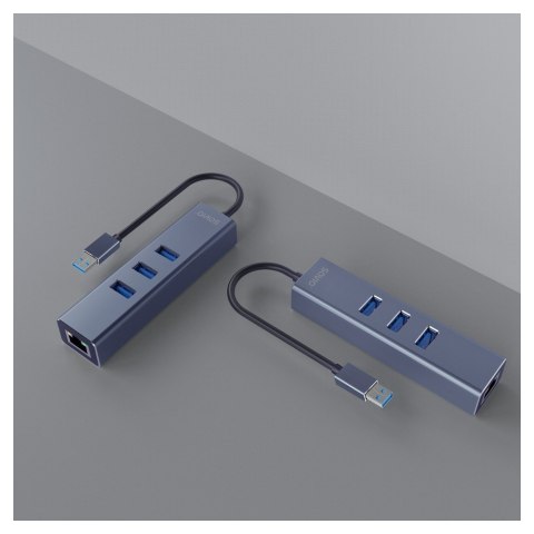 Hub AK-58 3-portowy USB-A 3.1 Gen 1 z adapterem RJ-45 Gigabit Ethernet