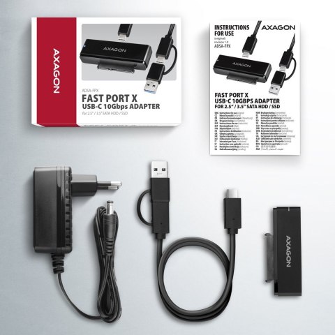 ADSA-FPX Adapter USB-C 10Gbps SATA 6G 2.5/3.5 cala SSD/HDD FASTPORT X, w tym zasilacz, 60cm USB-C/USB-A kabel