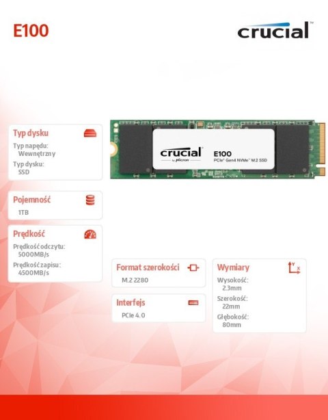 Dysk SSD E100 1TB M.2 NVMe 2280 PCIe 4.0 5000/4500 MB/s