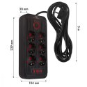 Listwa zasilająca MCE391 B 6 gniazd 4xUSB-A 1xUSB-C, 110-240V AC 50/60Hz, 2.1A max 2500W, czarna