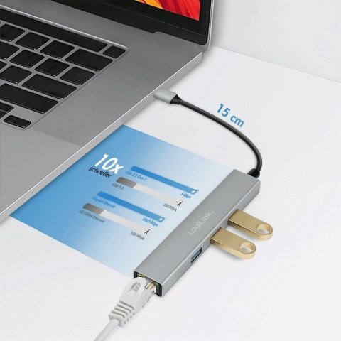 HUB USB3.2 3xUSB-A, 1x RJ45 Gigabit Ethernet