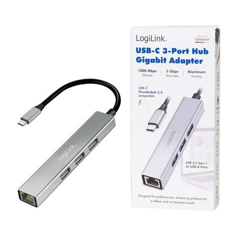 HUB USB3.2 3xUSB-A, 1x RJ45 Gigabit Ethernet