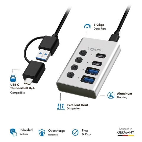 Hub 4xUSB3.2 Gen1 z przełącznikiem on/off