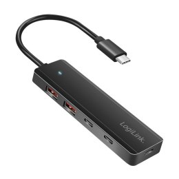 Hub USB-C, 4-porty 2x USB-A,2xUSB-C, czarny