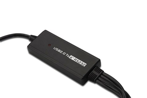 Kabel adapter USB-A 2.0 męski do 4x RS232 (DB9) męski | Chipset FTDI FT2232H | Czarny | Mocowanie na śruby | 1.5m