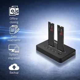 Stacja dokujšca dysków SSD M.2 NVMe | PCIe | USB-C | 20Gb/s | DUAL 2x8TB | klonowanie offline