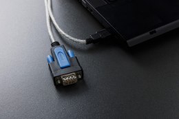Kabel adapter USB 2.0 do RS232 (DB9) | Chipset FTDI (FT232RNL) | PVC, transparentny | Mocowanie na śruby | 1.8m