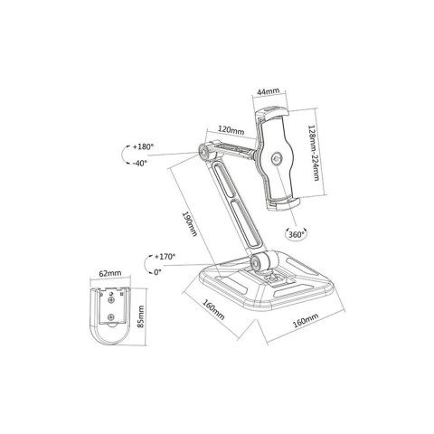 Ramię biurkowe/ścienne do Tabletu i iPad 4,7-12cali regulowane czarne