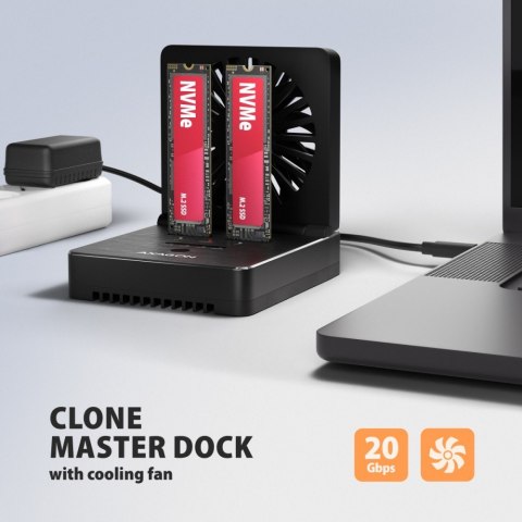 ADSA-M2C22 Stacja dokująca USB4 dla 2x M.2 NVMe SSD z funkcją klonowania dysków bez komputera, z wentylatorem chłodzącym