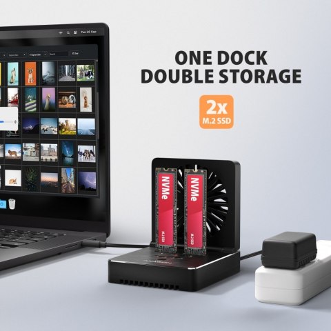 ADSA-M2C22 Stacja dokująca USB4 dla 2x M.2 NVMe SSD z funkcją klonowania dysków bez komputera, z wentylatorem chłodzącym