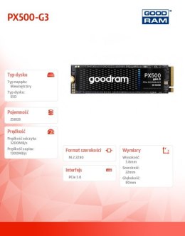 Dysk SSD PX500-G3 256GB M.2 PCIe 3x4 NVMe