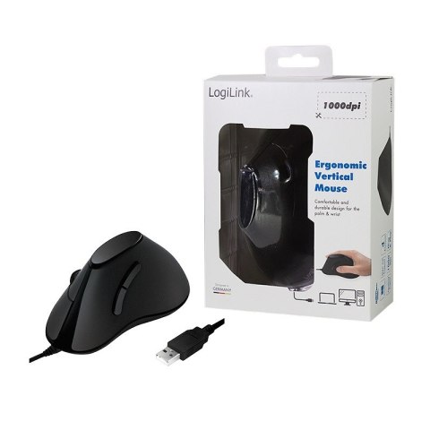 Ergonomiczna mysz optyczna, pionowa, USB, czarna