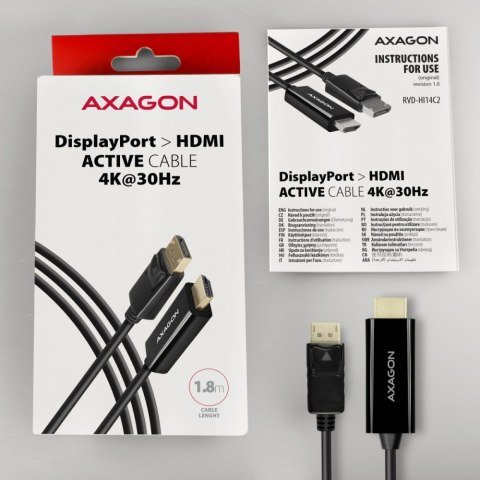 RVD-HI14C2 Adapter aktywny DisplayPort -> HDMI 1.4, 4K/30Hz, kabel 1,8m