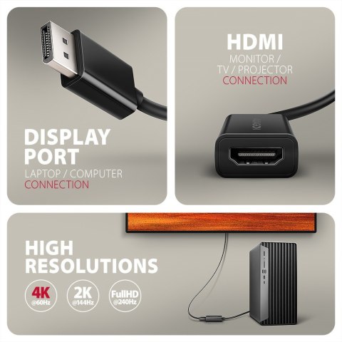RVD-HI20N Adapter aktywny DisplayPort -> HDMI 1.4, 4K/60Hz, kabel 15cm