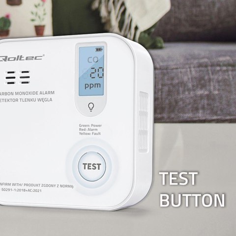 Czujnik tlenku węgla z baterią | alarm 85dB | LED