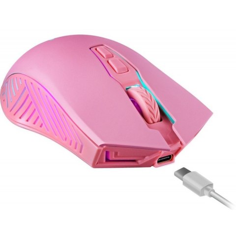 Mysz gamingowa bezprzewodowa PANDORA RF 3200DPI 7P różowa