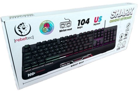 Klawiatura pełnowymiarowa RGB dla graczy SHARK wbudowana podkładka pod nadgarstki, wodoodporna konstrukcja