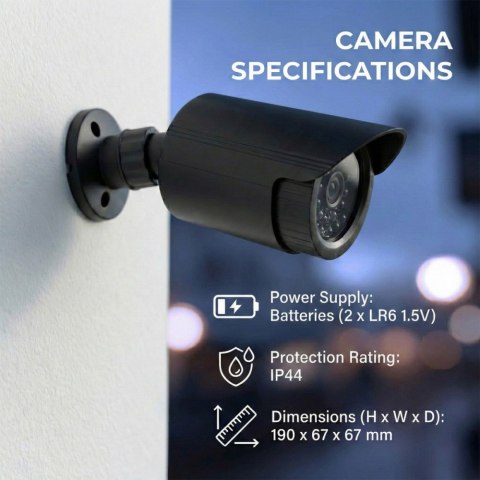 Zestaw dwóch atrap kamer tubowych IR1800 BT diody IR LED, zasilanie 2xAA, czarne, ABS