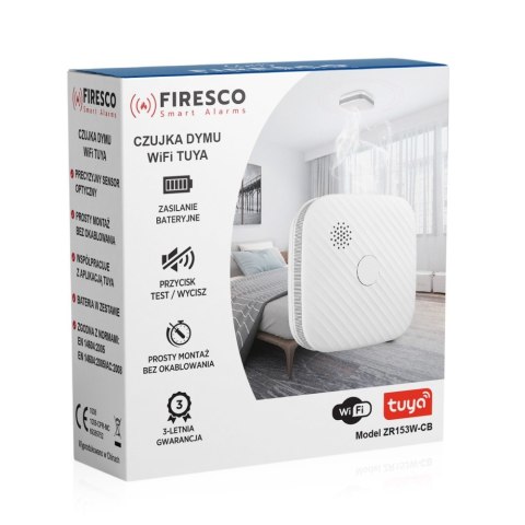 Czujka dymu Tuya/Wifi ZR153SW-CB, czujka dymu z funkcja komunikacji, domowa, autonomiczna, Wi-Fi
