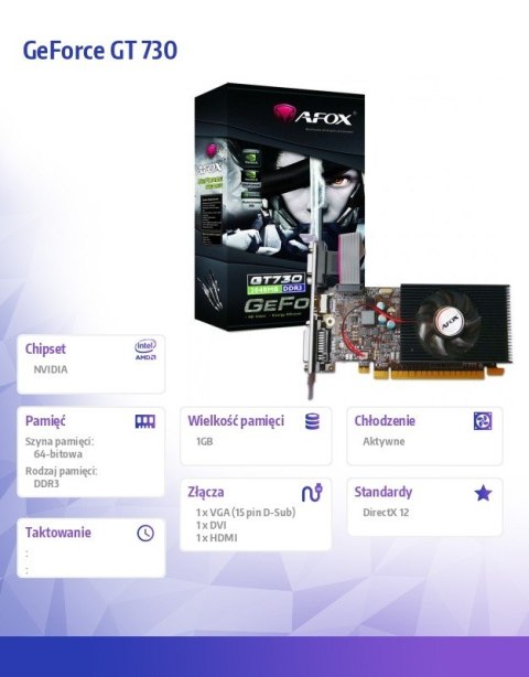 Karta graficzna GeForce GT 730 1GB DDR3 64Bit DVI HDMI VGA LP Fan V1