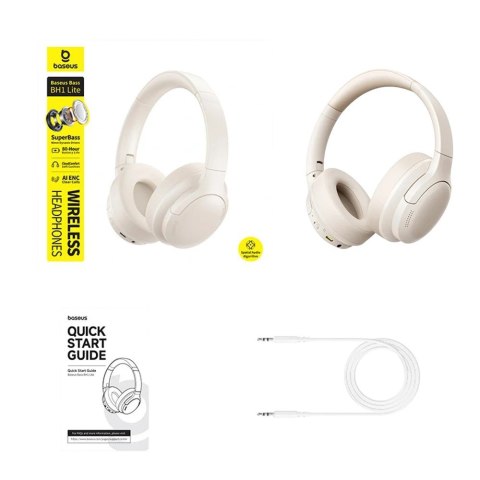 Słuchawki nauszne bluetooth 6.0 BASS LITE beżowe