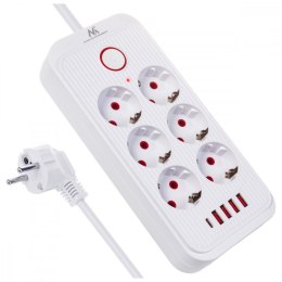 Listwa zasilająca MCE389 W 6 gniazd 4xUSB-A 1xUSB-C 110-240V, AC 50/60Hz, 2.1A max 2500W biała