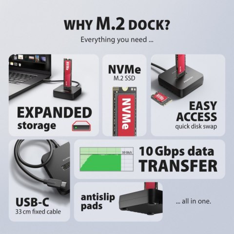 ADSA-M2C11L Stacja dokująca USB-C 3.2 Gen 2 - 1 x NVMe M.2 10Gbps