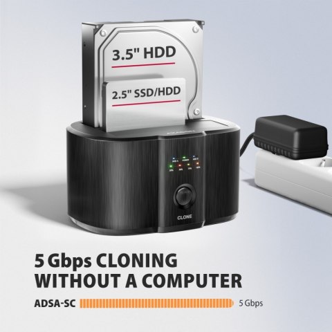 ADSA-SC Stacja dokująca, USB 3.2 Gen 1 - 2x SATA 6G 2.5"/3.5" SSD/HDD CLONE DUAL