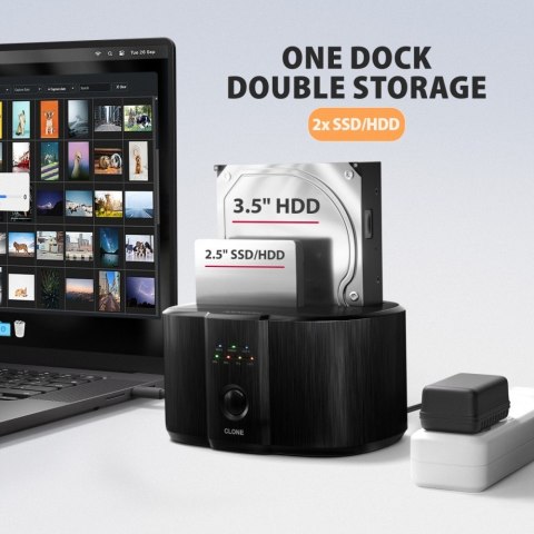 ADSA-SC Stacja dokująca, USB 3.2 Gen 1 - 2x SATA 6G 2.5"/3.5" SSD/HDD CLONE DUAL
