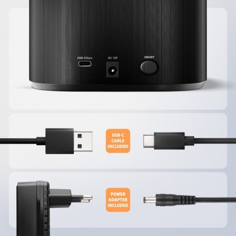 ADSA-SC Stacja dokująca, USB 3.2 Gen 1 - 2x SATA 6G 2.5"/3.5" SSD/HDD CLONE DUAL