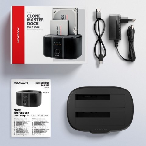 ADSA-SC Stacja dokująca, USB 3.2 Gen 1 - 2x SATA 6G 2.5"/3.5" SSD/HDD CLONE DUAL