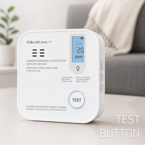 Czujnik tlenku węgla (czadu) | detektor CO | TUYA | Wi-Fi | LED
