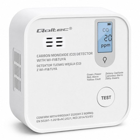 Czujnik tlenku węgla (czadu) | detektor CO | TUYA | Wi-Fi | LED