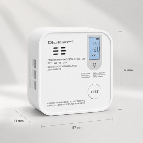Czujnik tlenku węgla (czadu) | detektor CO | TUYA | Wi-Fi | LED