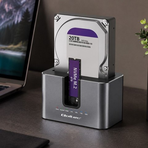 Stacja dokująca 2w1 HDD SSD | SATA | M.2 NVMe | Klonowanie | USB-C | 10Gb/s | 28TB